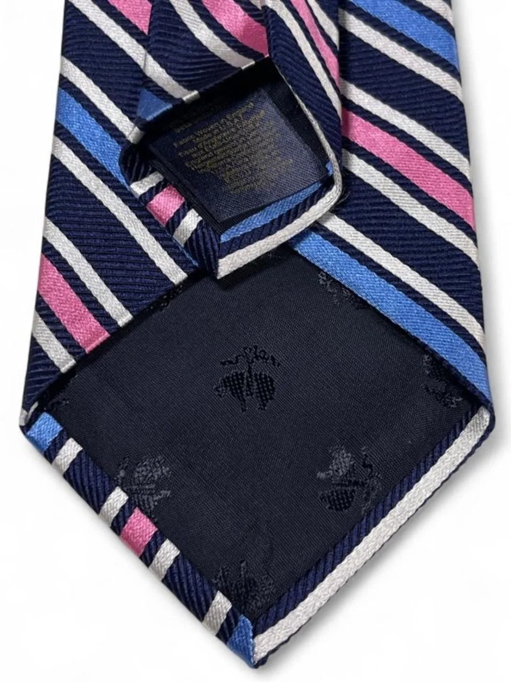 Brooks Brothers Navy Pink Blue Striped Silk Tie L58” W3.25” Made in USA